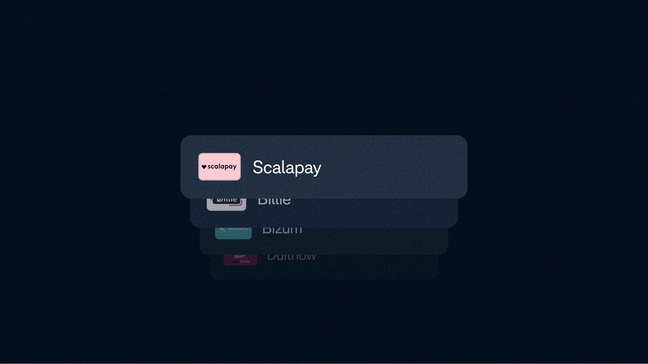 A digital payment interface showing a list of payment options, powered by Adyen.