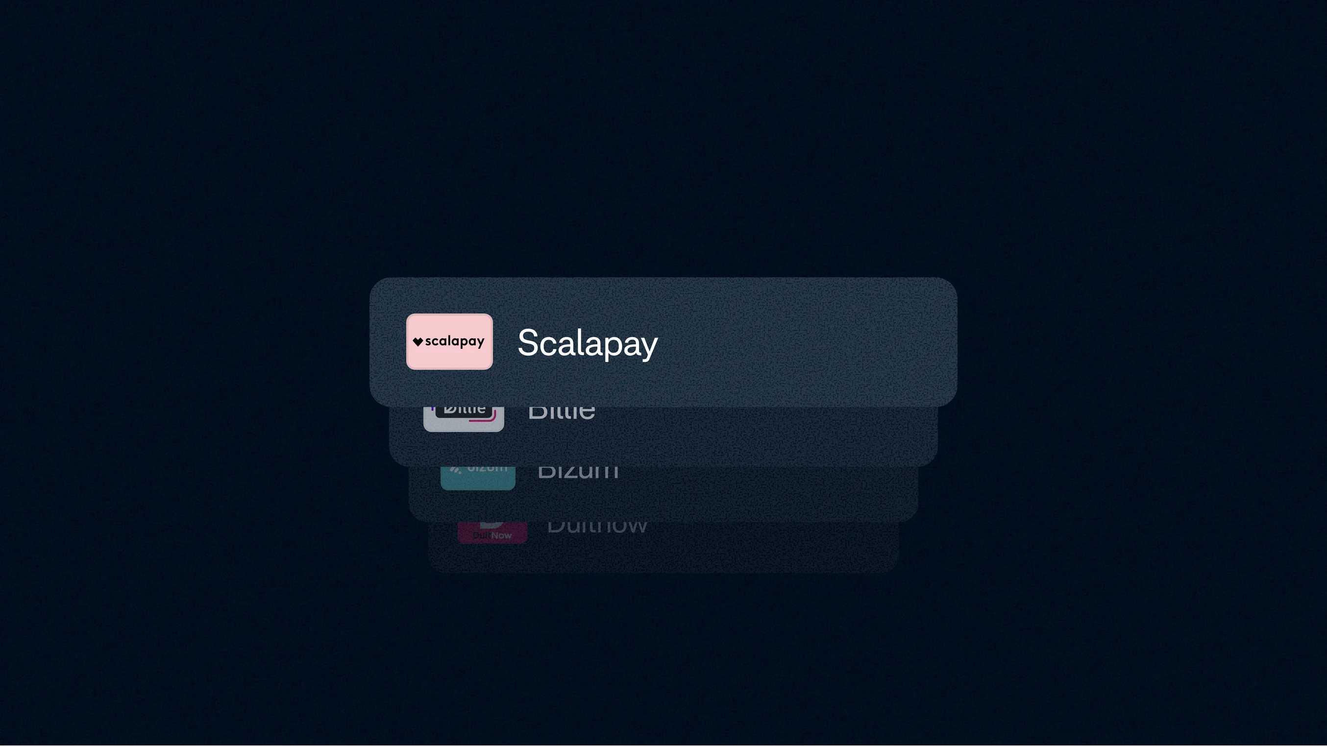 A digital payment interface showing a list of payment options, powered by Adyen.