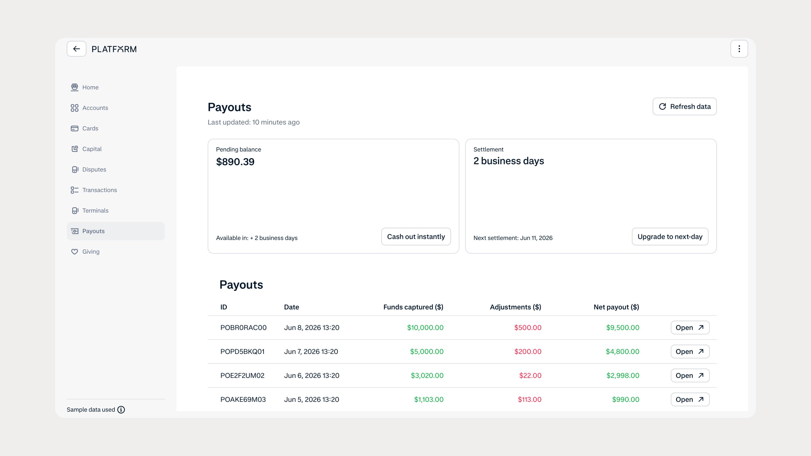 UI screen showing cashout daily limits feature