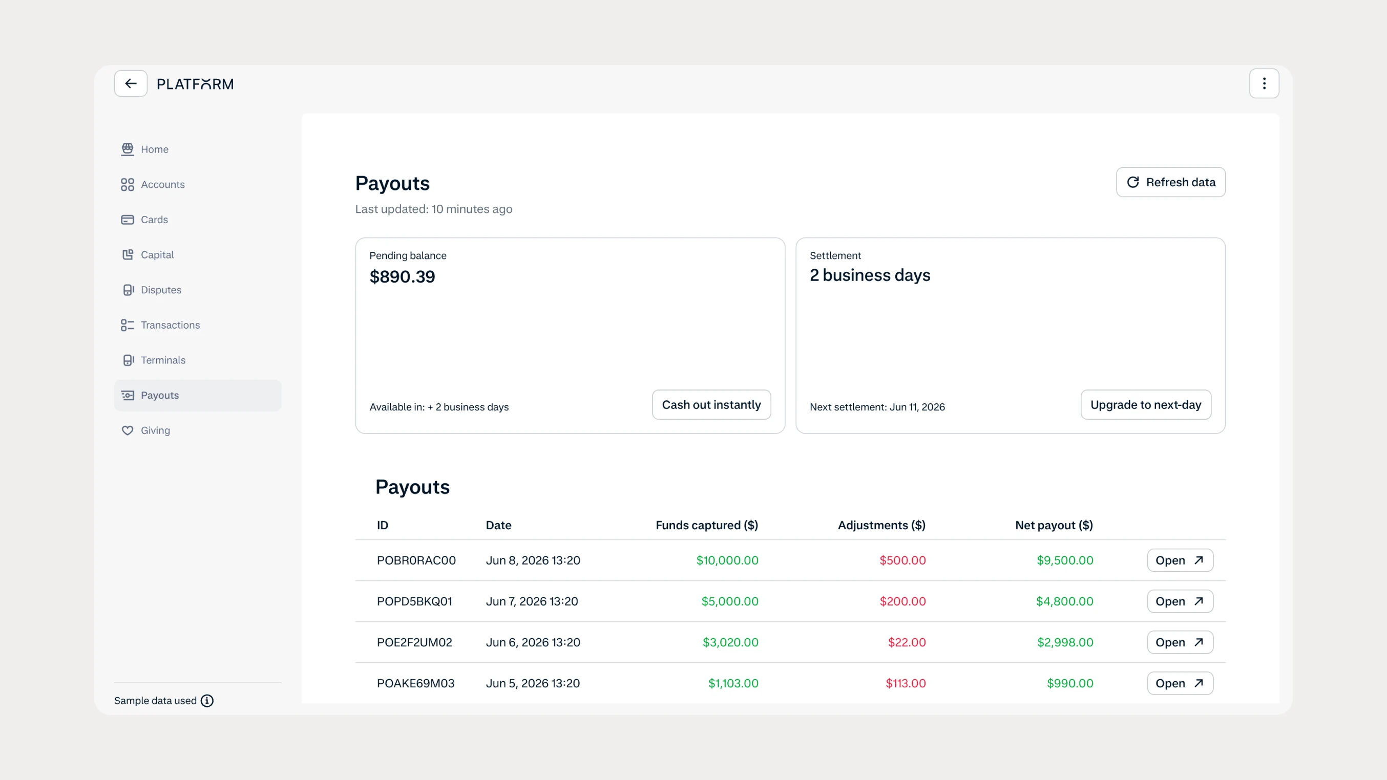 UI screen showing cashout daily limits feature