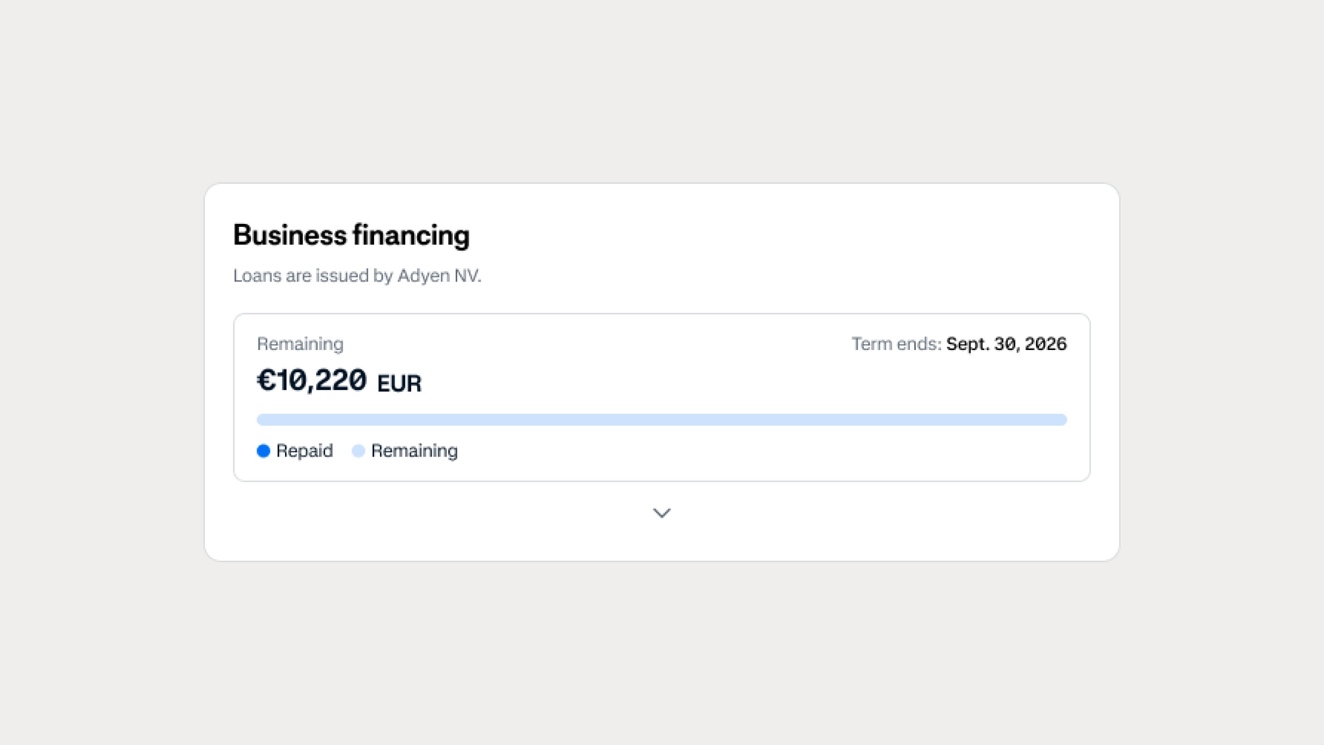 Digital payment details showing a EUR remaining balance on an Adyen terminal screen