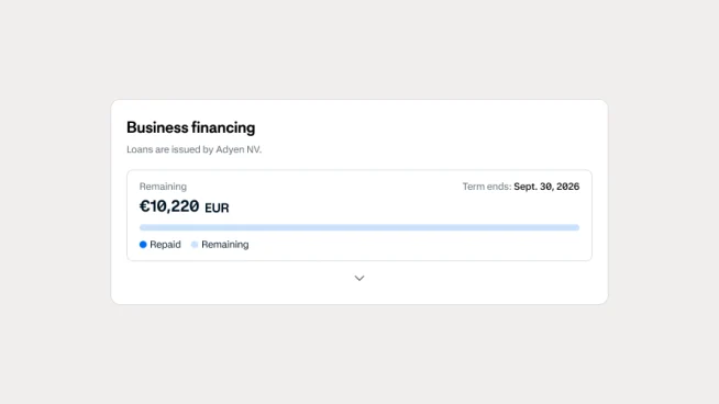 Digital payment details showing a EUR remaining balance on an Adyen terminal screen