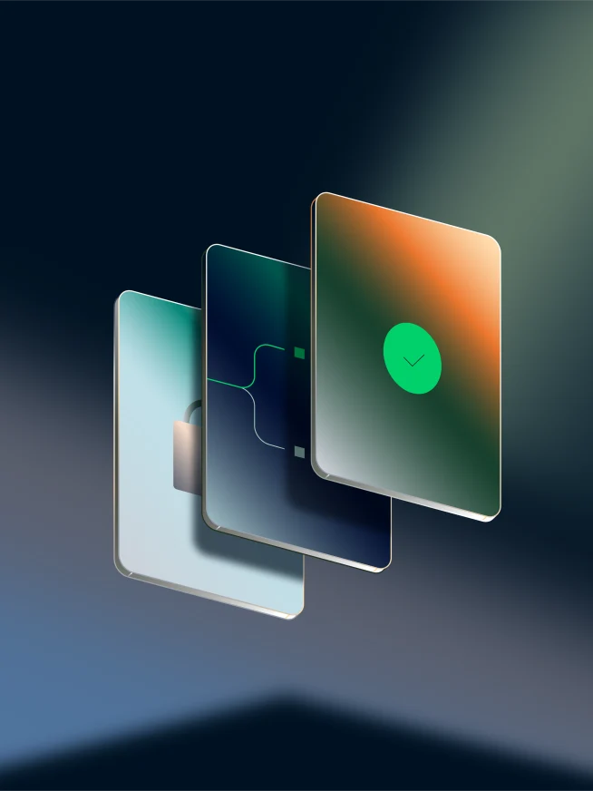Three digital screens displaying green ticks confirming payment on Adyen terminals.