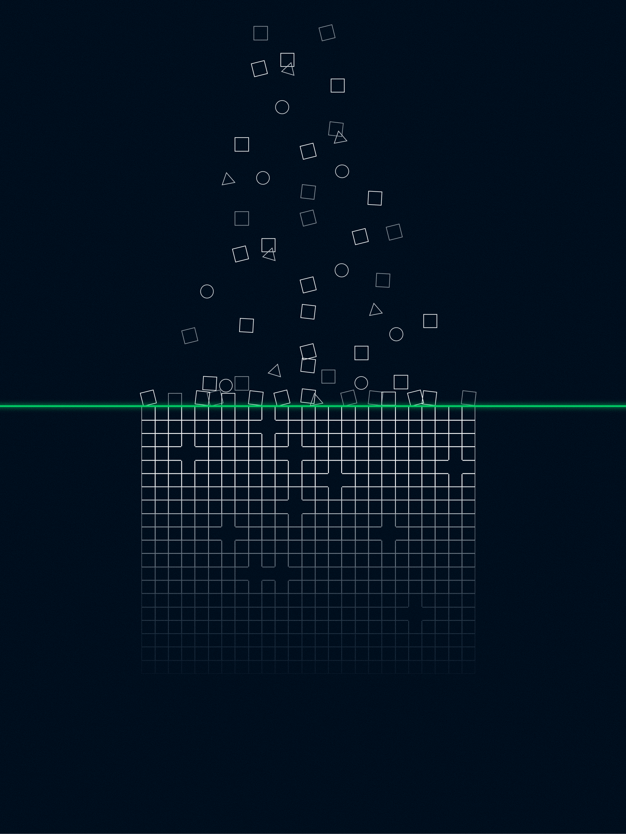 Digital grid with animated geometric shapes representing secure payment processing by Adyen