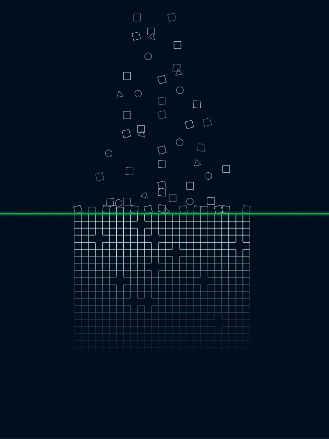 Digital grid with animated geometric shapes representing secure payment processing by Adyen