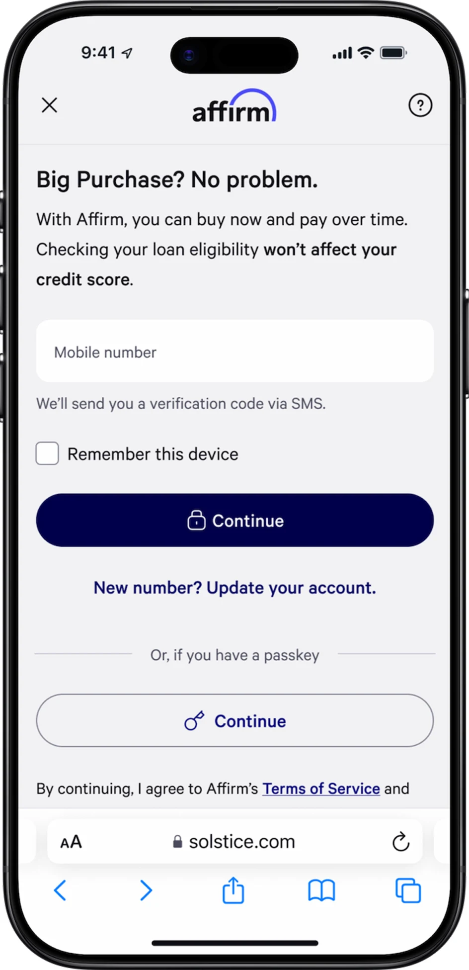Affirm - Creating an account with Affirm during checkout