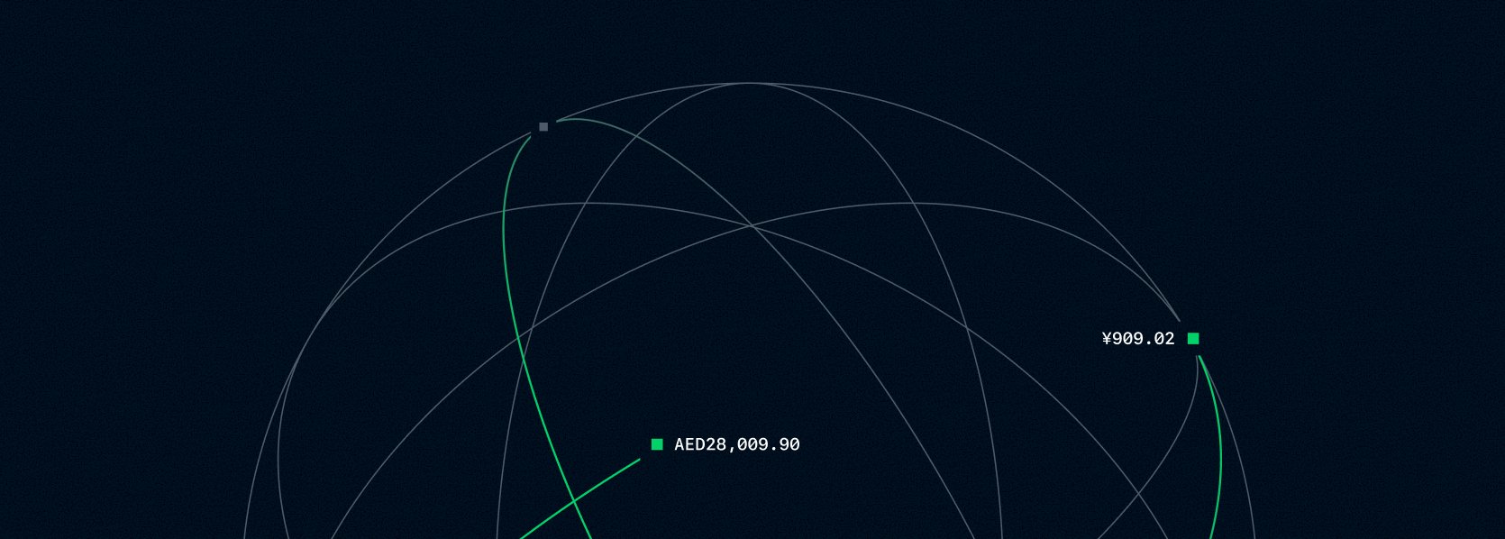 A digital payment network visualization with data points and transaction paths.