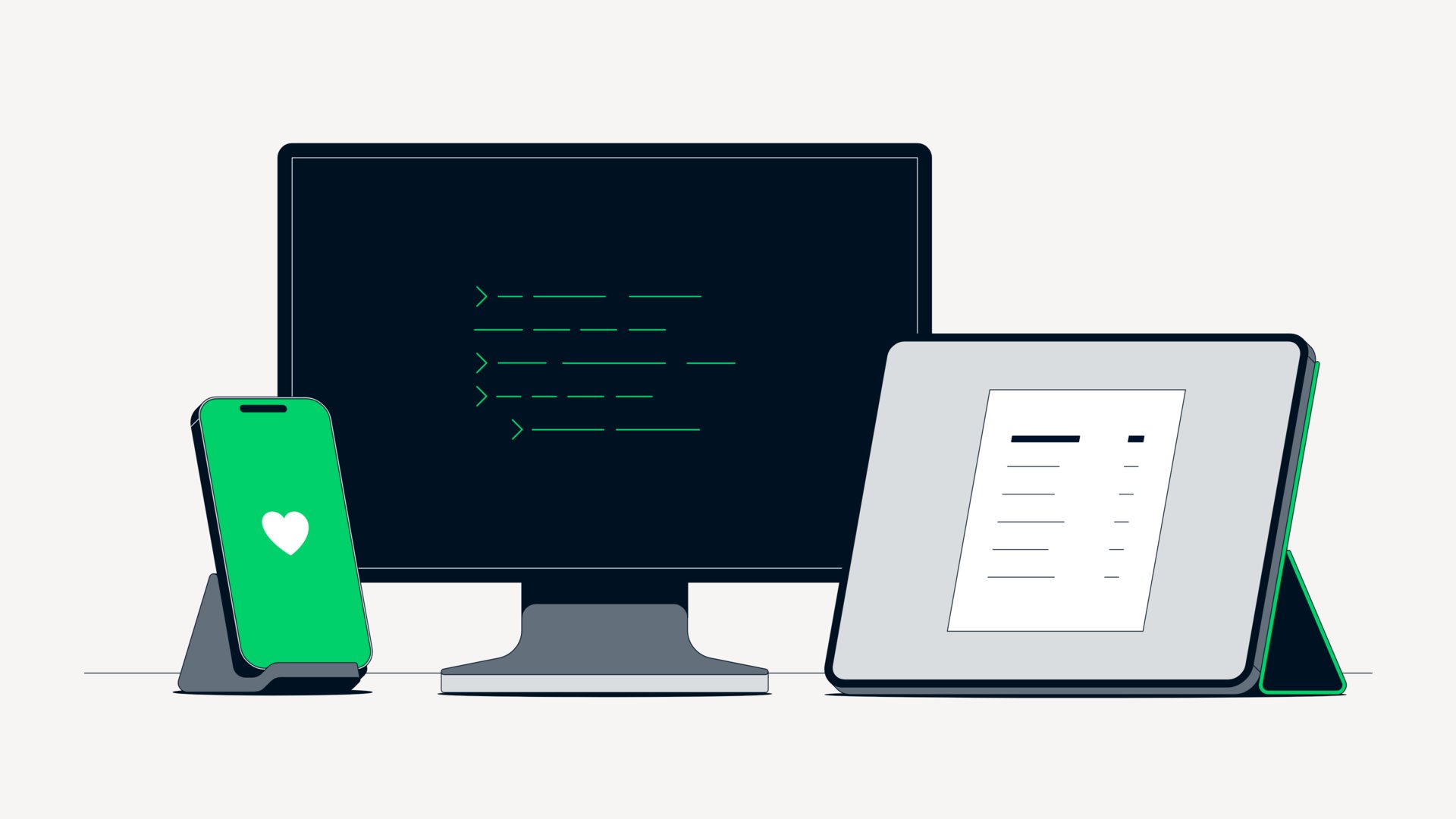 A variety of illustrated technical screens