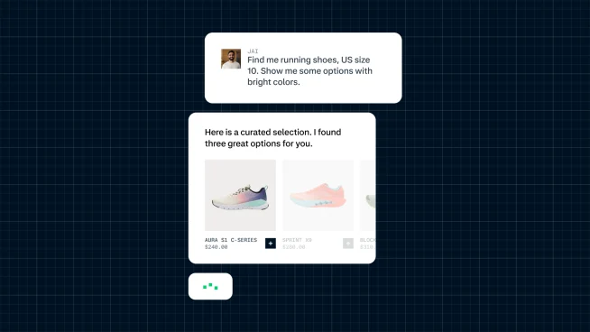 A screenshot of a digital shopping assistant offering shoe options to a customer.