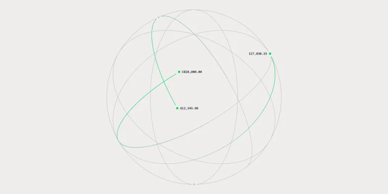 A digital globe with interconnected points representing global payment processing by Adyen.