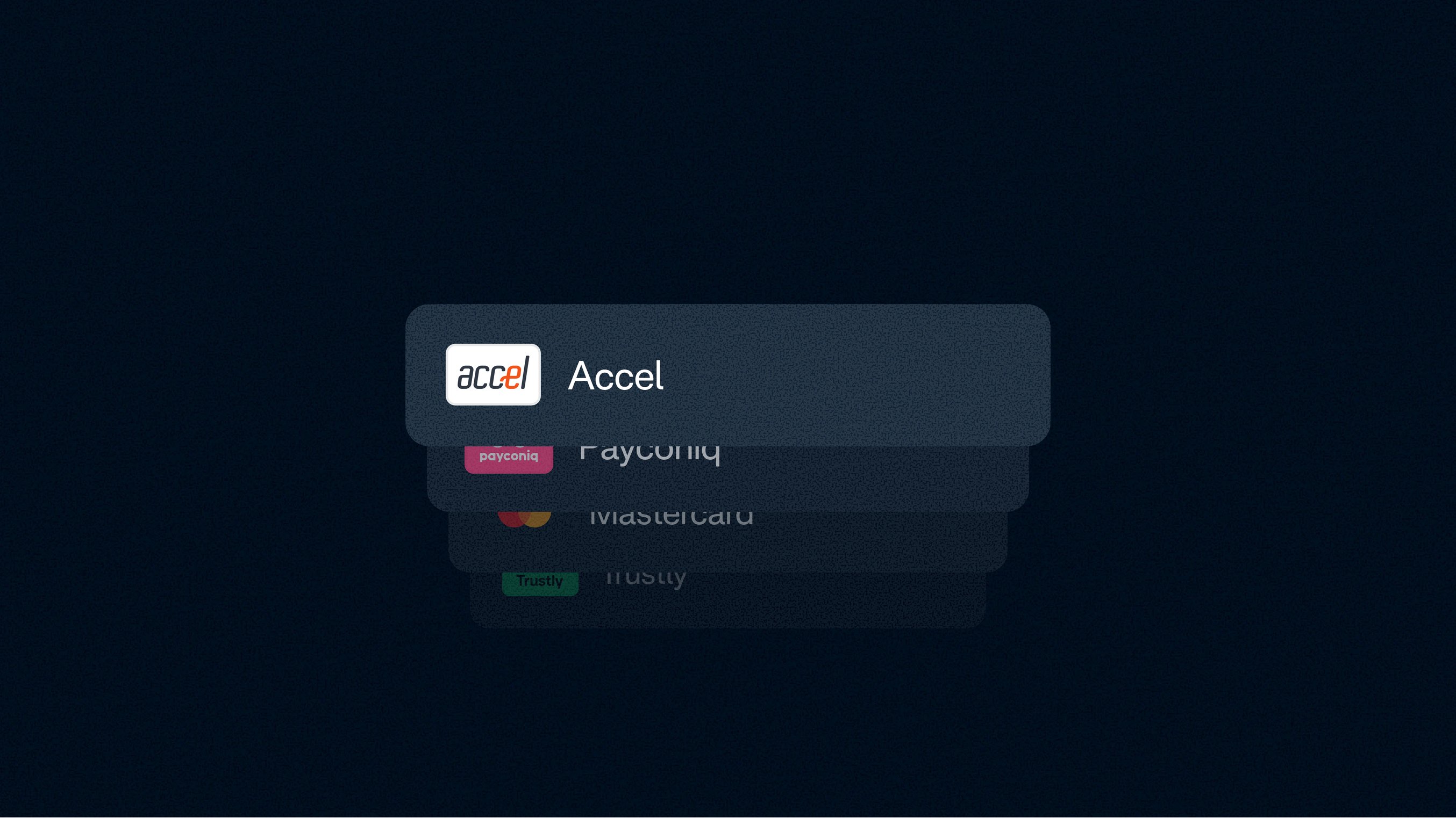 A payment terminal screen showing options for payment providers including Accel and Payonehz