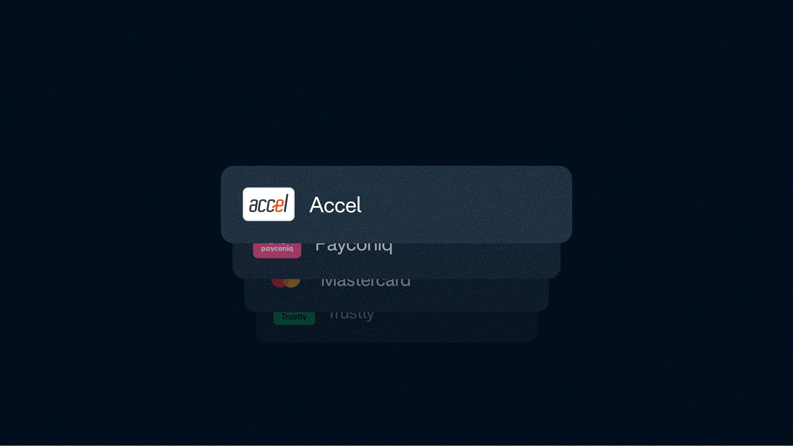 A payment terminal screen showing options for payment providers including Accel and Payonehz