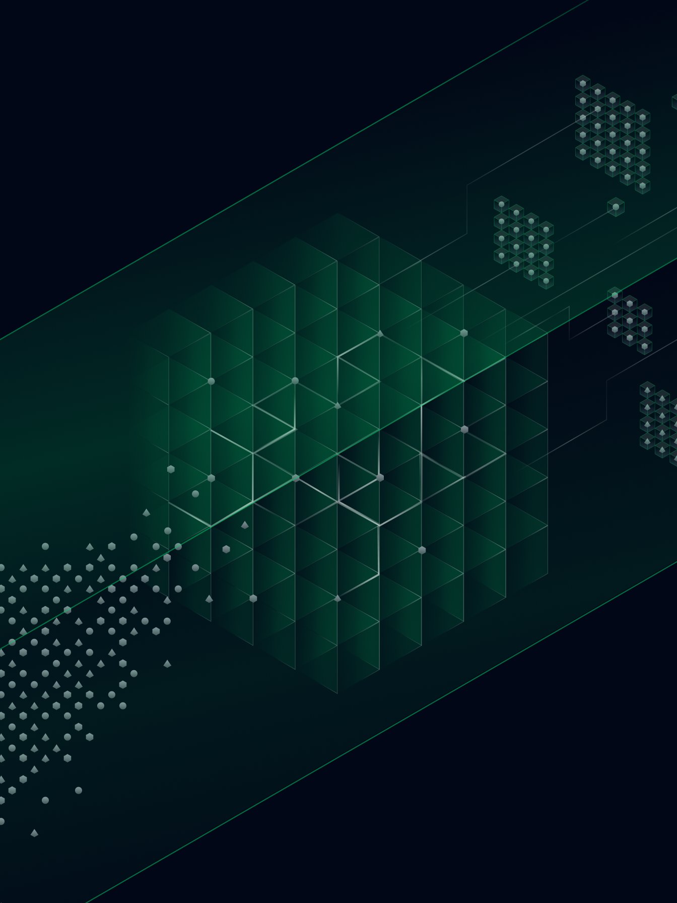 Abstract digital illustration of interconnected 3D blocks and data points, representing data or payments