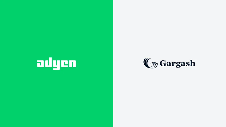 Adyen logo on green background and Gargash logo on white background side by side