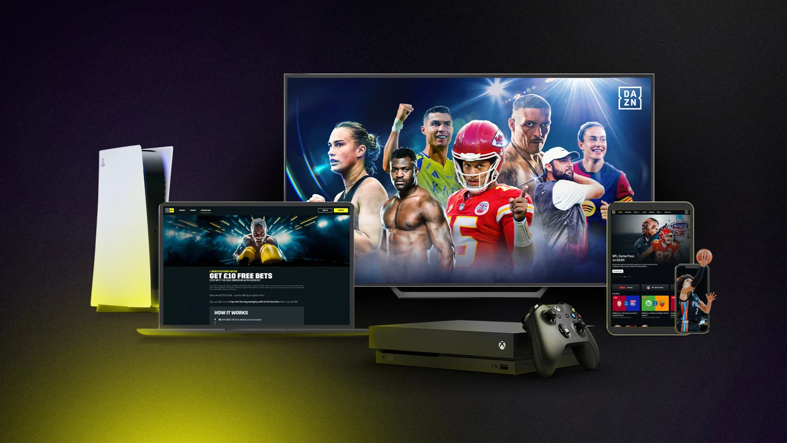 DAZN-App mit Sport-Livestreams auf verschiedenen Geräten