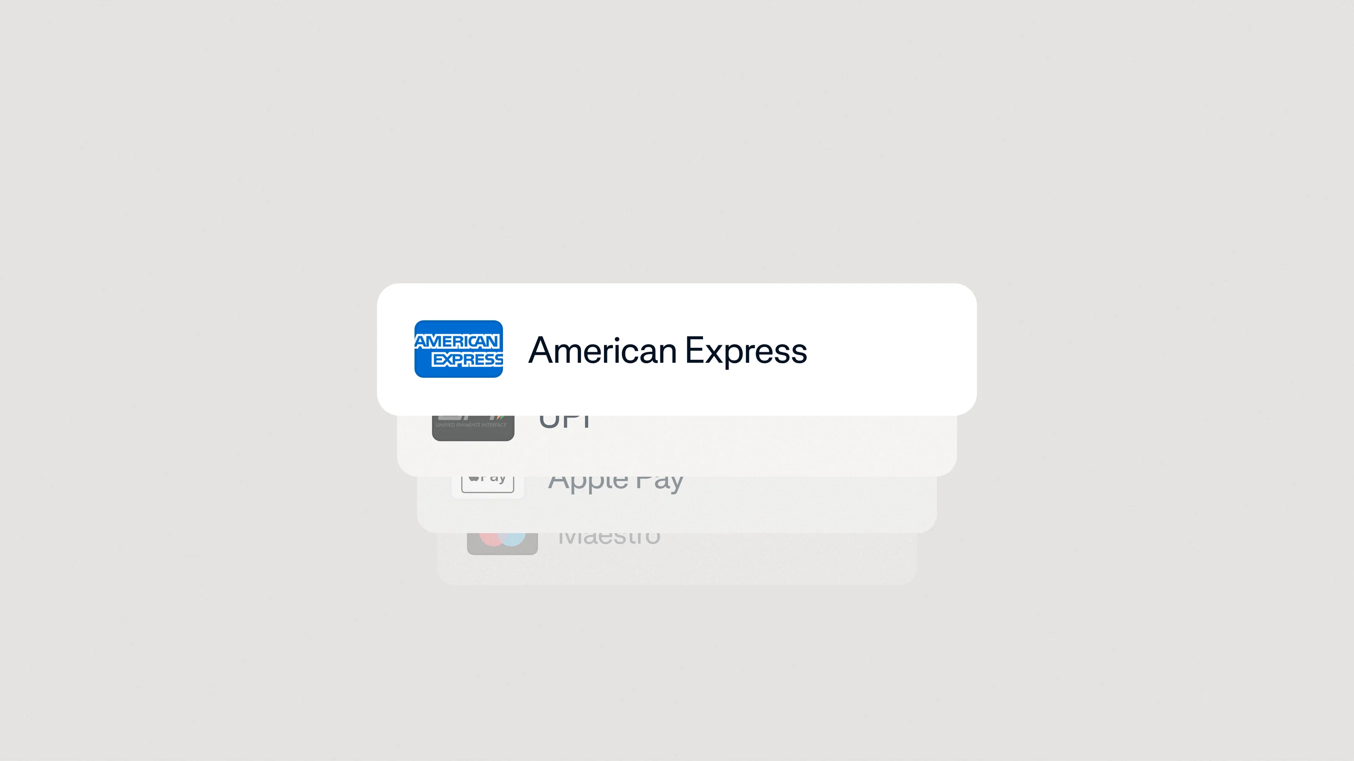 Screenshot of an online payment selection with American Express as a payment option.