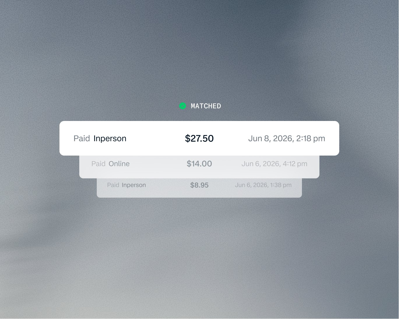 Payment receipt showing a paid transaction of 27.50 USD via Adyen terminal