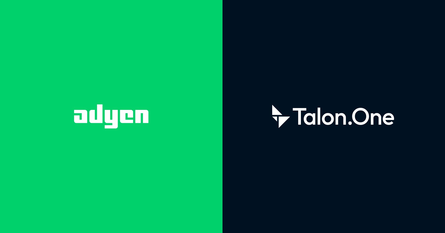 Adyen logo on a split background with placeholder text for internal branding purposes
