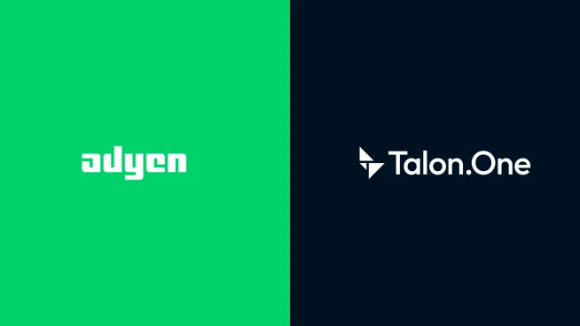 Adyen logo on a split background with placeholder text for internal branding purposes