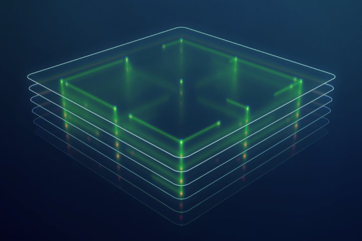 Futuristic digital interface representing secure payment processing by Adyen.