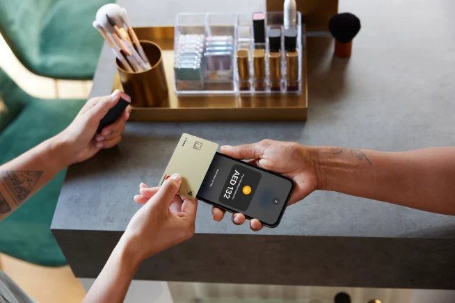 A card payment done on an iphone in AED
