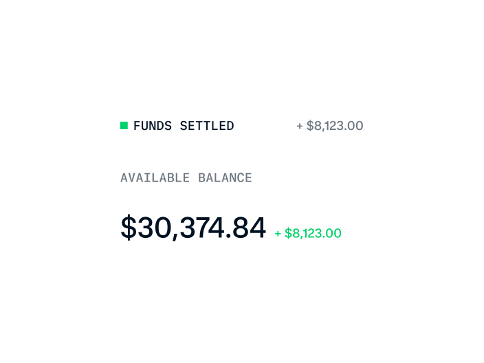 Display of available account balance and settled funds shown in a digital financial dashboard.