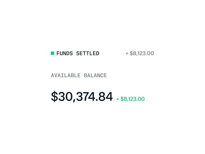 Display of available account balance and settled funds shown in a digital financial dashboard.