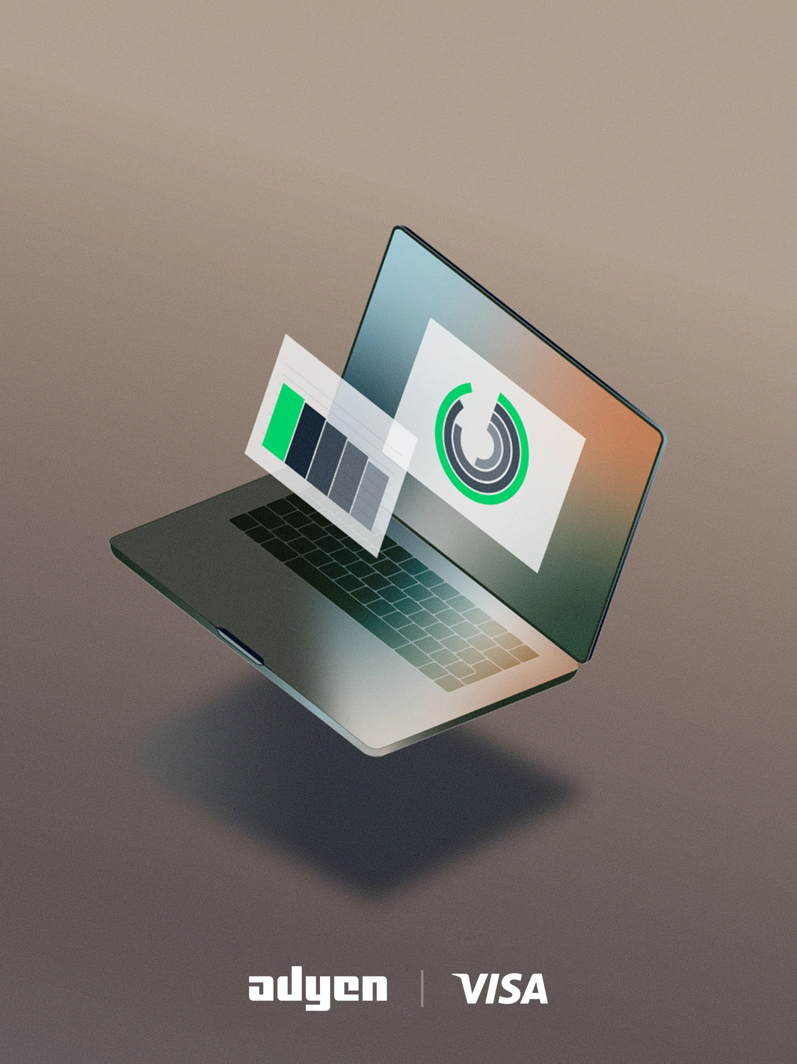 Laptop displaying payment analytics on a table, with no people visible, in a business or office setting.