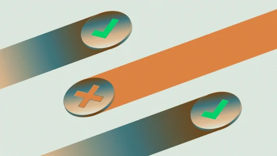 Circle icons with checkmarks and a cross indicating payment success and failure.