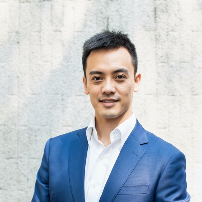 Adyen team member in the Adyen office wearing a blue suit and white shirt.