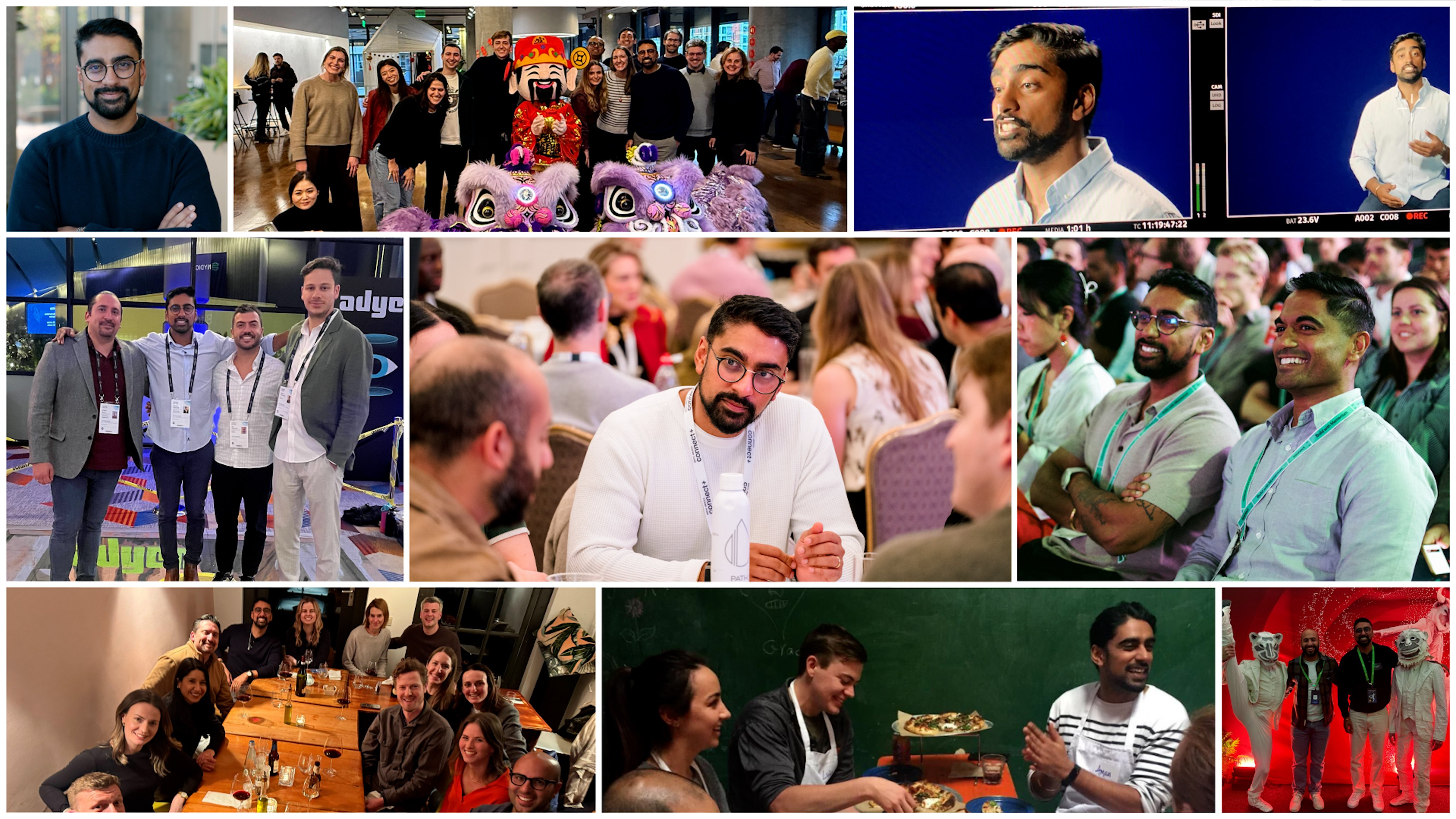 Group of people at various events and meetings, some using payment terminals provided by Adyen