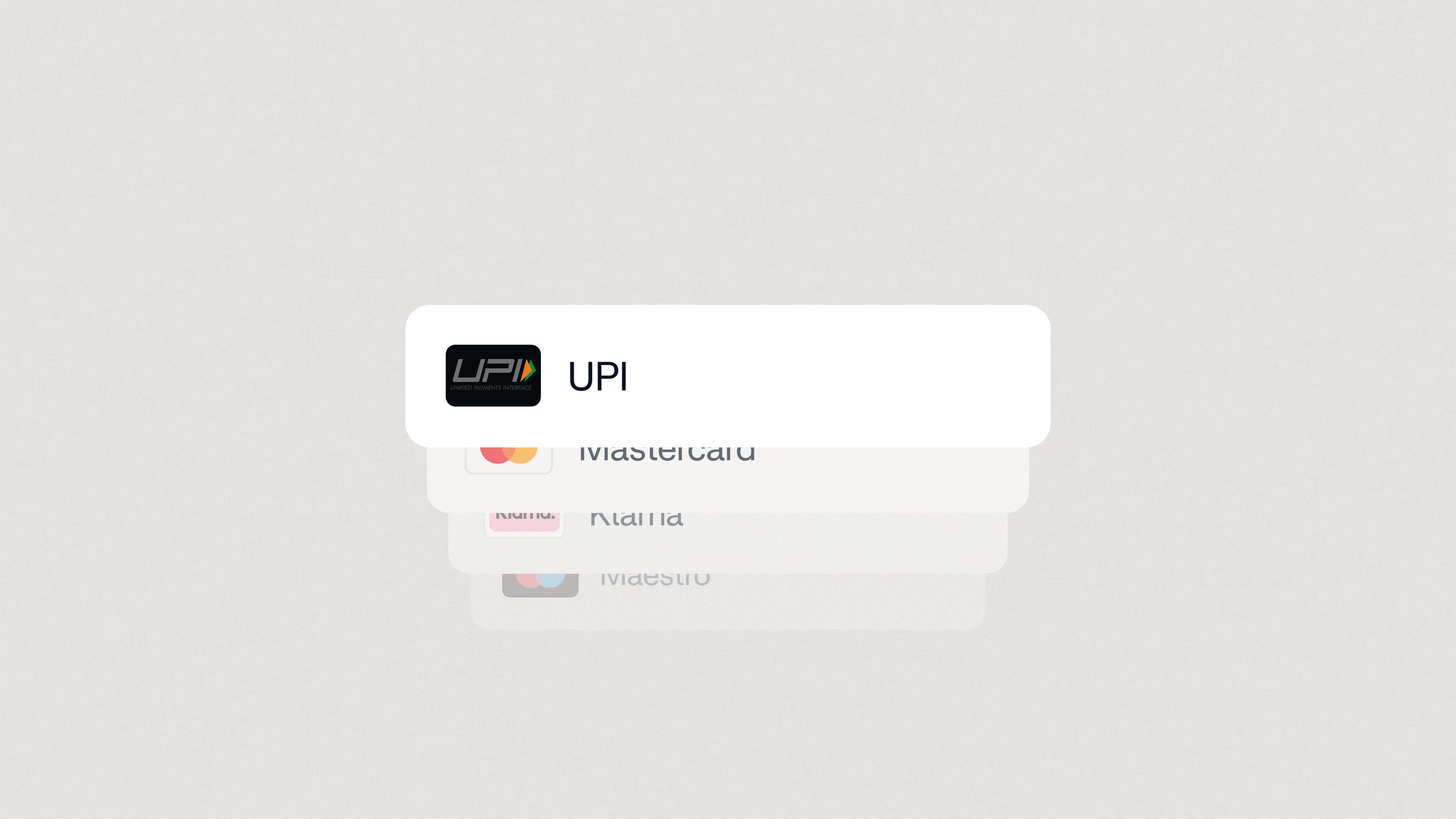 Digital payment options with UPI shown on a device screen at an Adyen location
