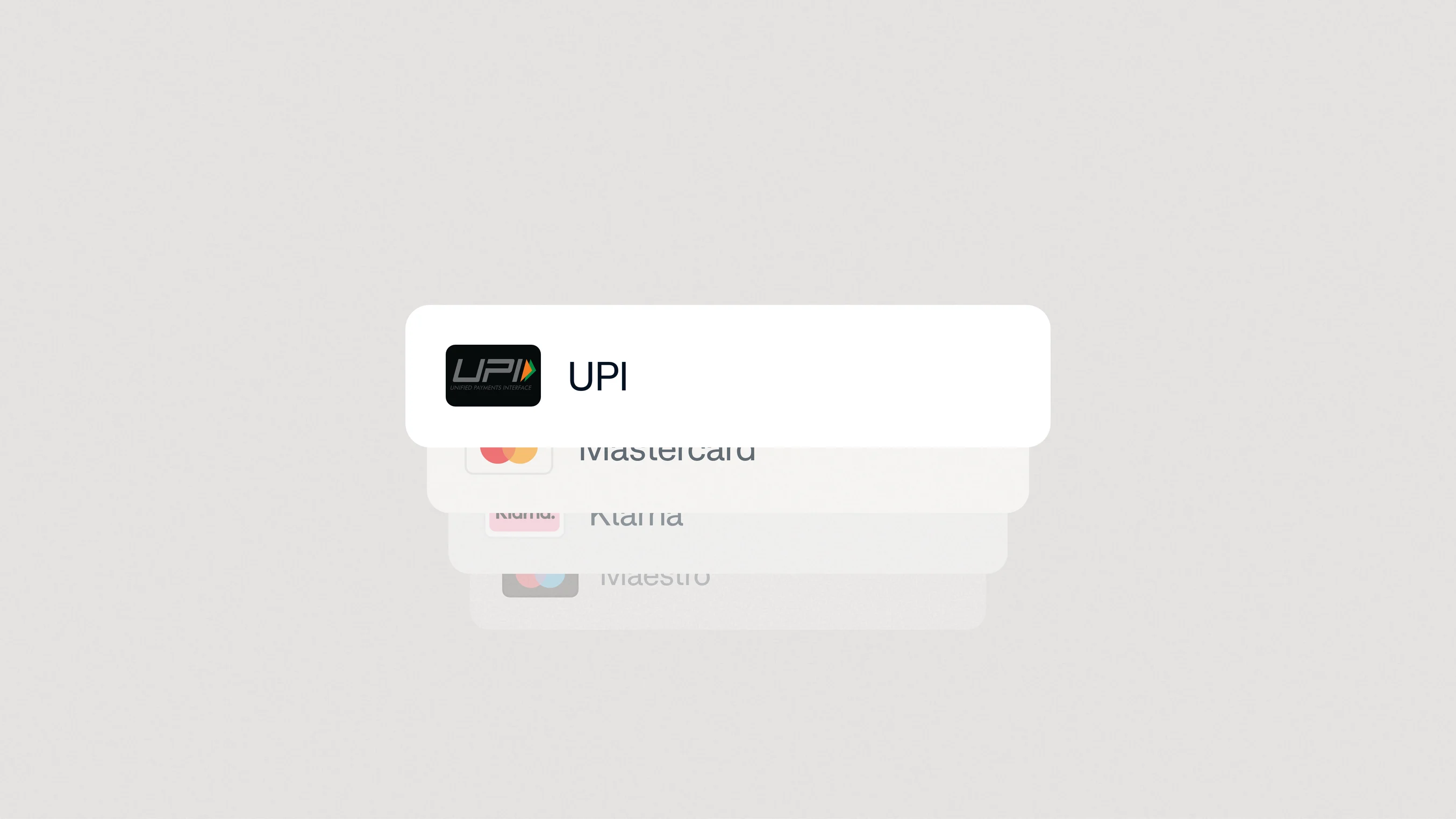 Digital payment options with UPI shown on a device screen at an Adyen location