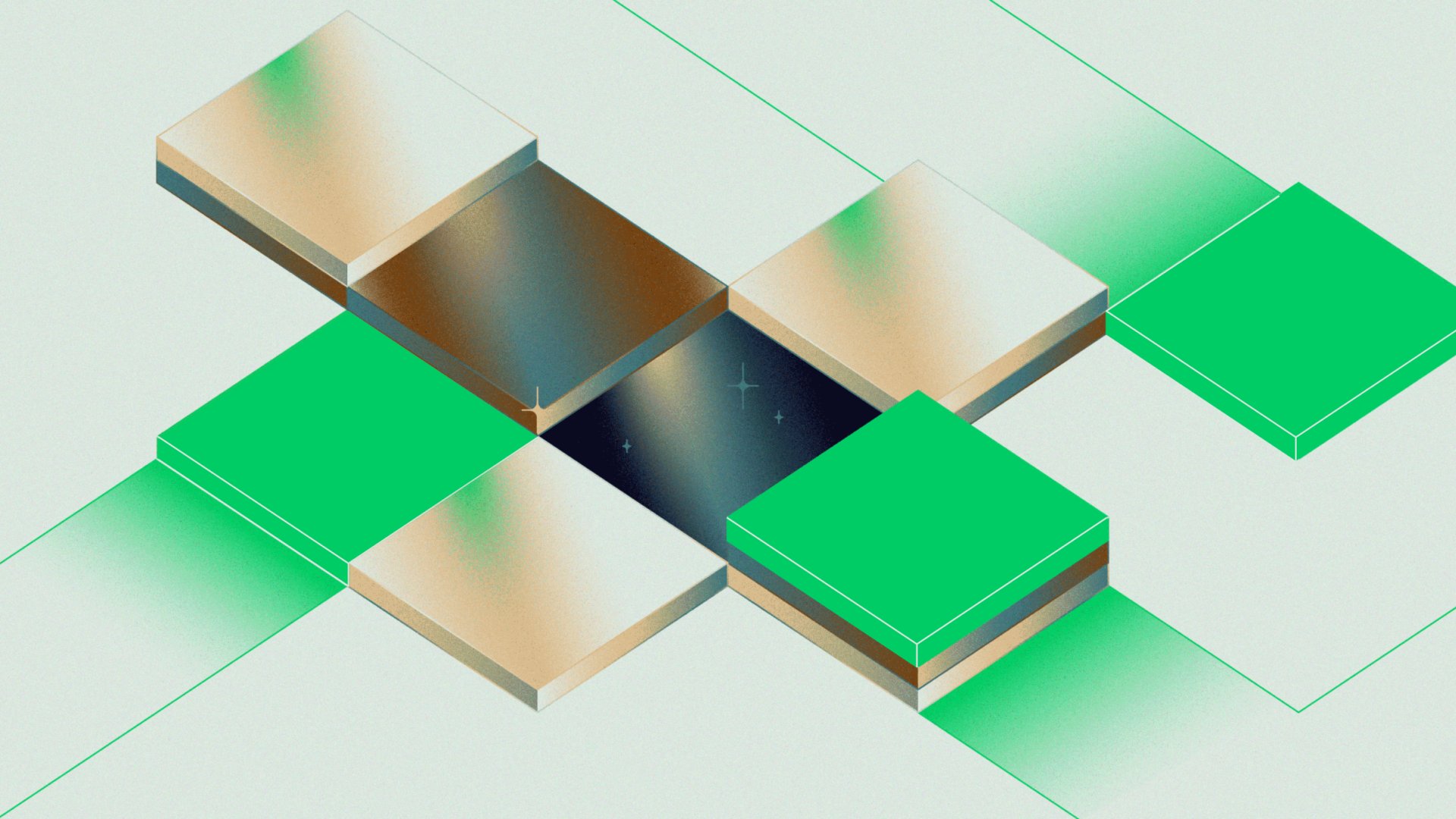 Abstract digital illustration of interconnected blocks representing payment technology by Adyen