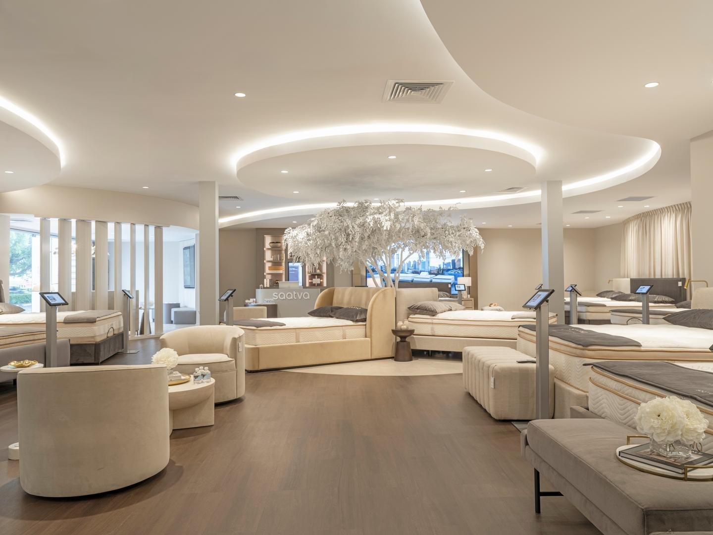 Elegant interior lounge with modern seating and subtle lighting, showcasing luxury design