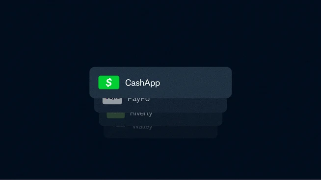 A digital payment screen showing options for CashApp, PayPal, and Wallet transactions.