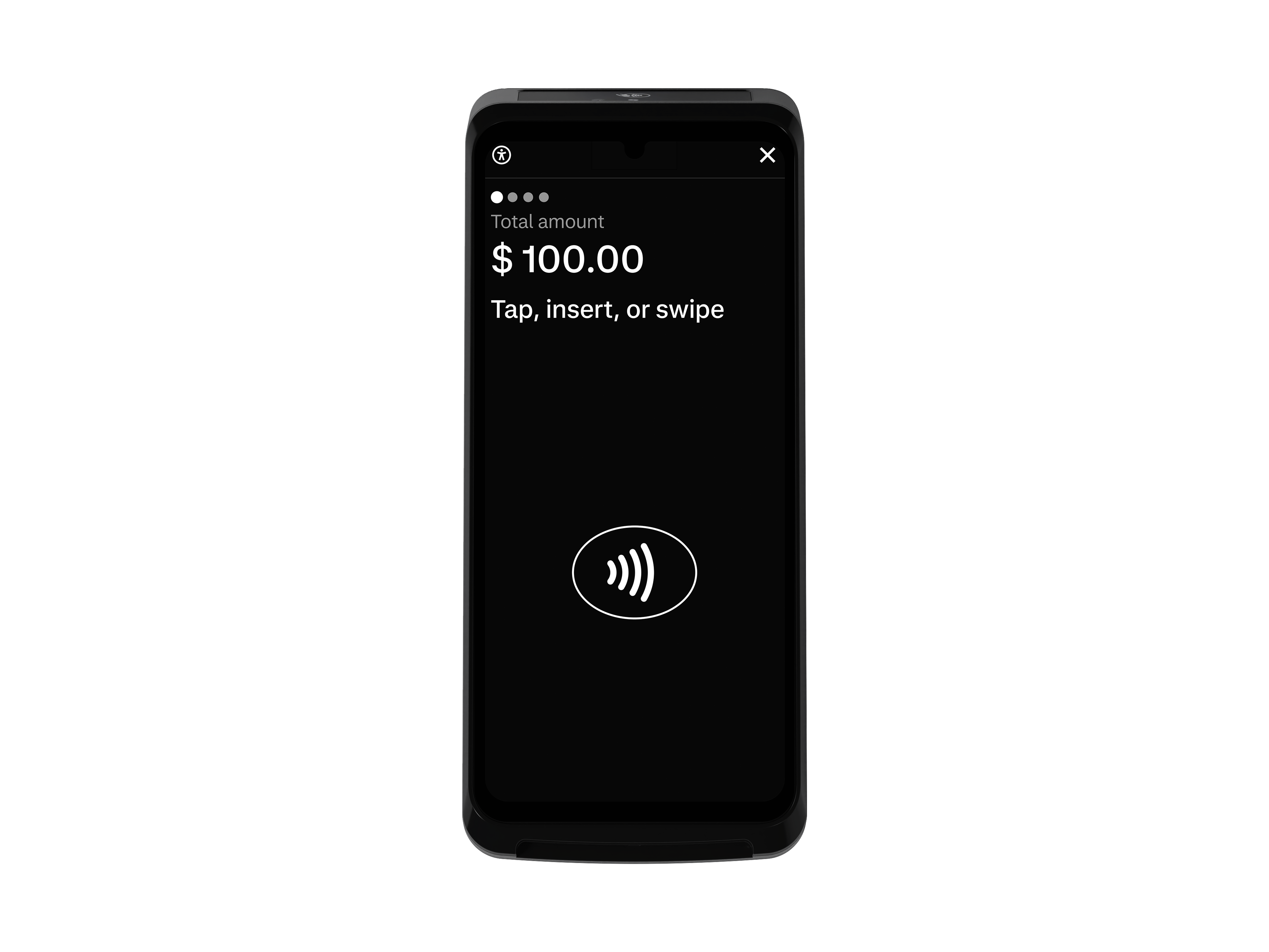 Mobile payment transaction of 100 dollars using an Adyen terminal.