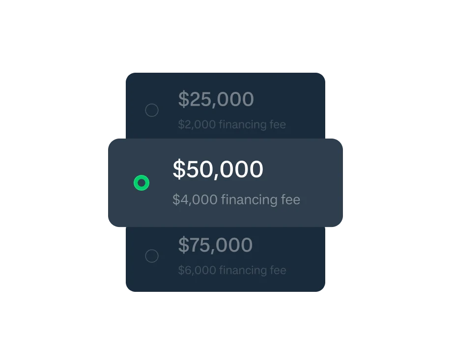 A person makes a payment at an Adyen terminal with options for $25,000, $50,000, or $75,000, including respective fees.