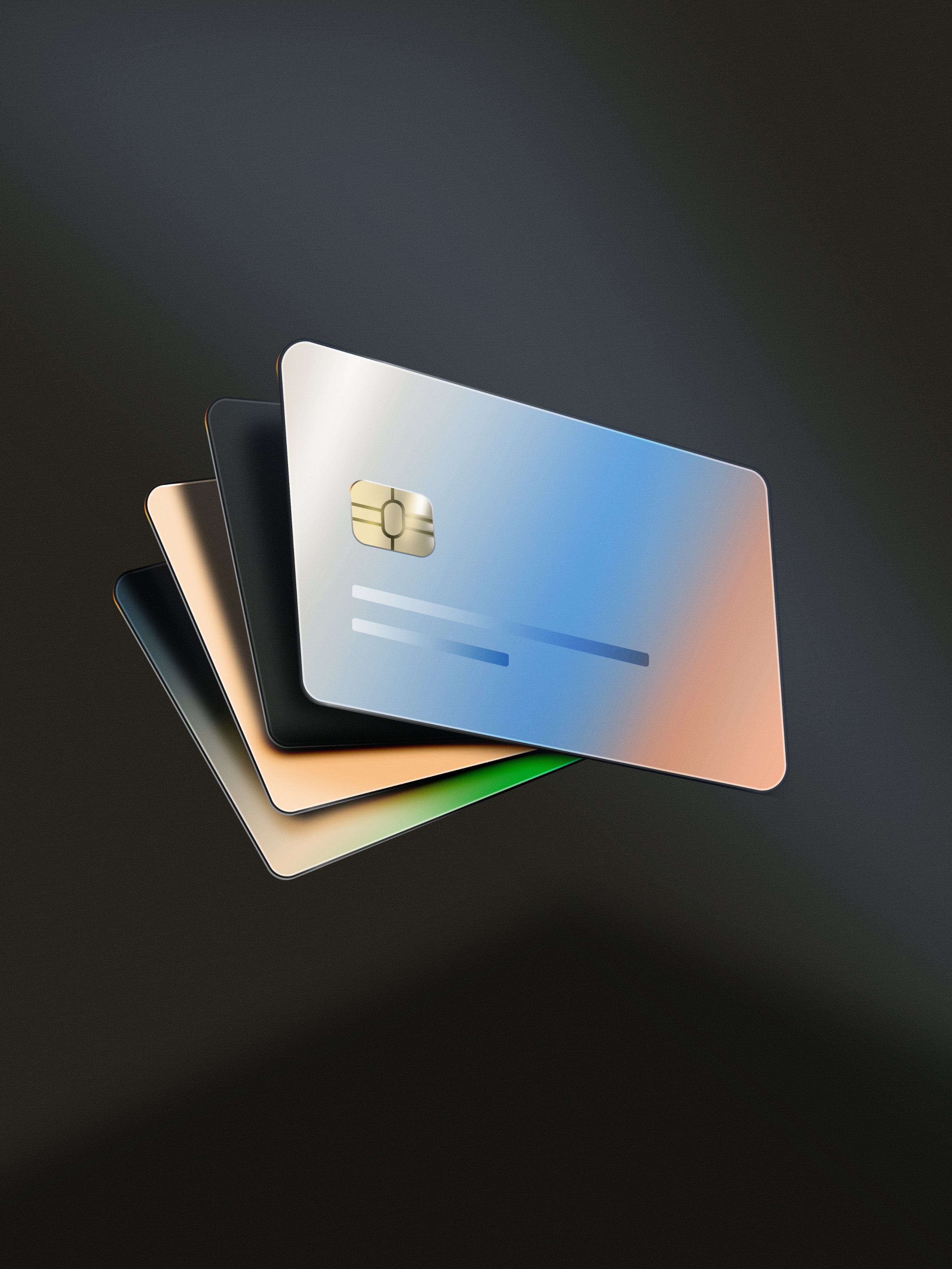 Stack of contactless payment cards, including an Adyen card, on a black background for business payment solutions.