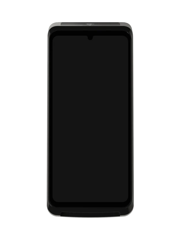 A smartphone with a black screen, highlighting mobile payment capabilities by Adyen.