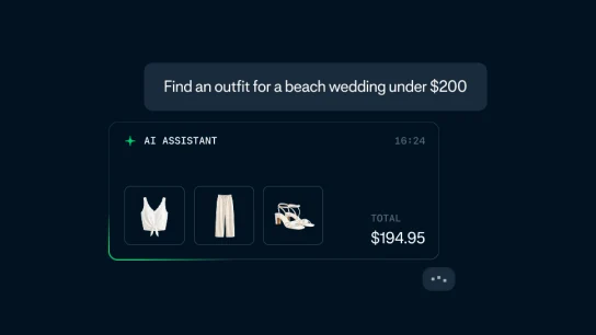 Mobile app screen showing a beach wedding outfit purchase from Amsterdam to New York costing under 194 dollars