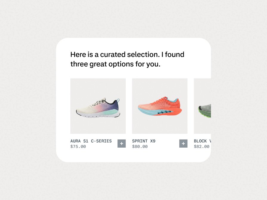 A selection of three sneakers with prices, presented in a curated online shopping interface.