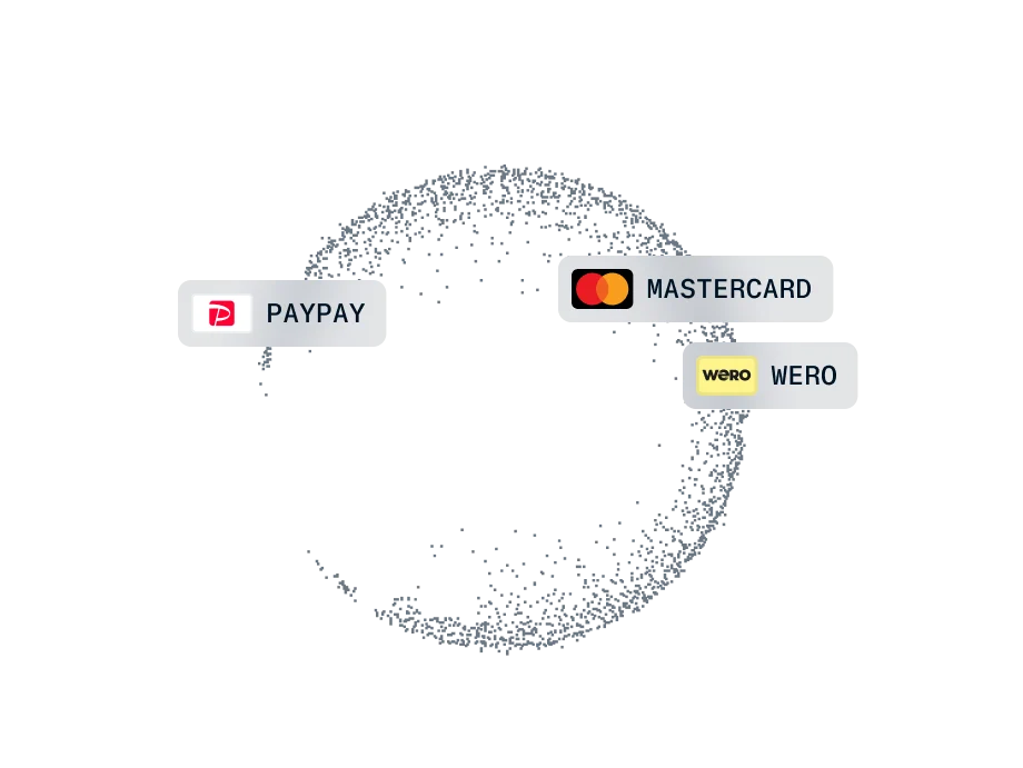 Business people using payment terminals with Adyen branding, indicating payment processing by Adyen.