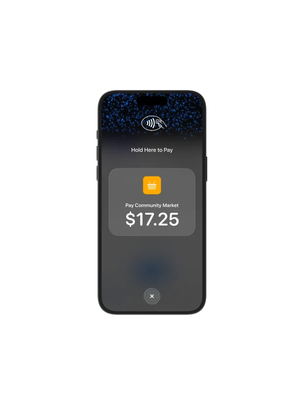 Smartphone displaying a contactless payment of $17.25 via Adyen terminal.