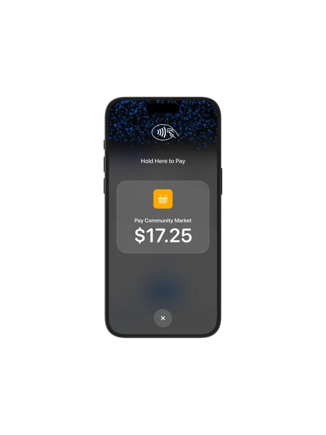 Smartphone displaying a contactless payment of $17.25 via Adyen terminal.