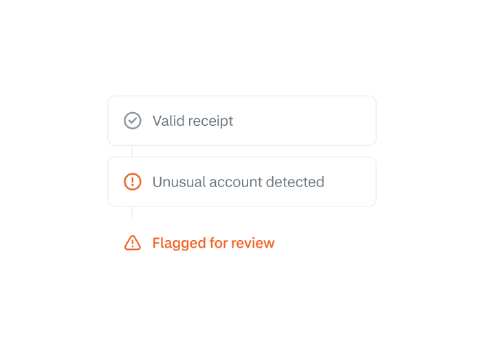 Flagged content for review with an alert icon and a warning message.