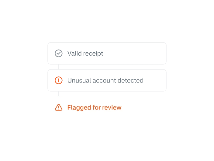 Flagged content for review with an alert icon and a warning message.