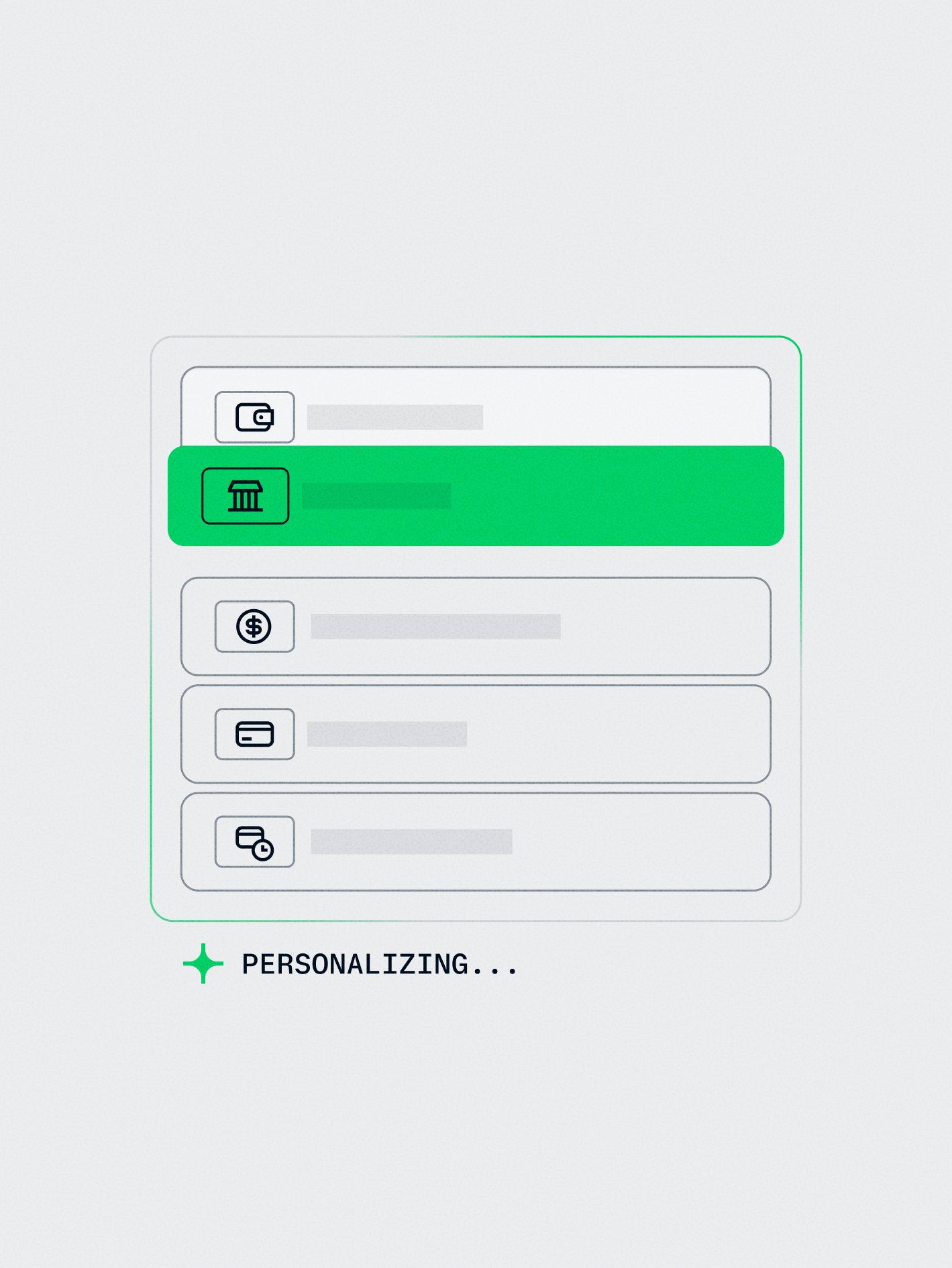 A digital payment interface with options for payment methods, personalized settings, and Adyen branding.