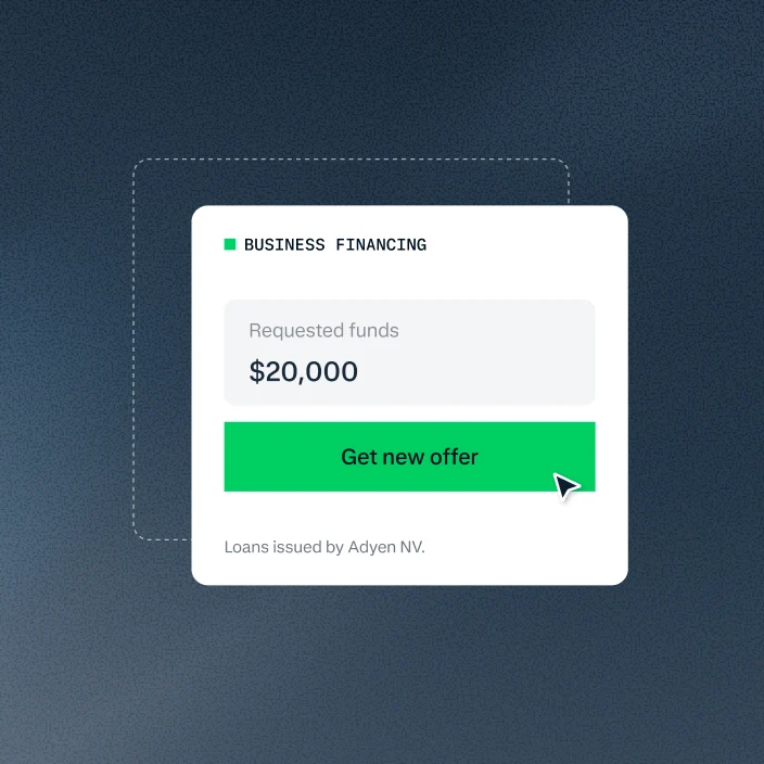 Digital funding request interface showing a $20,000 offer with a Get new offer button