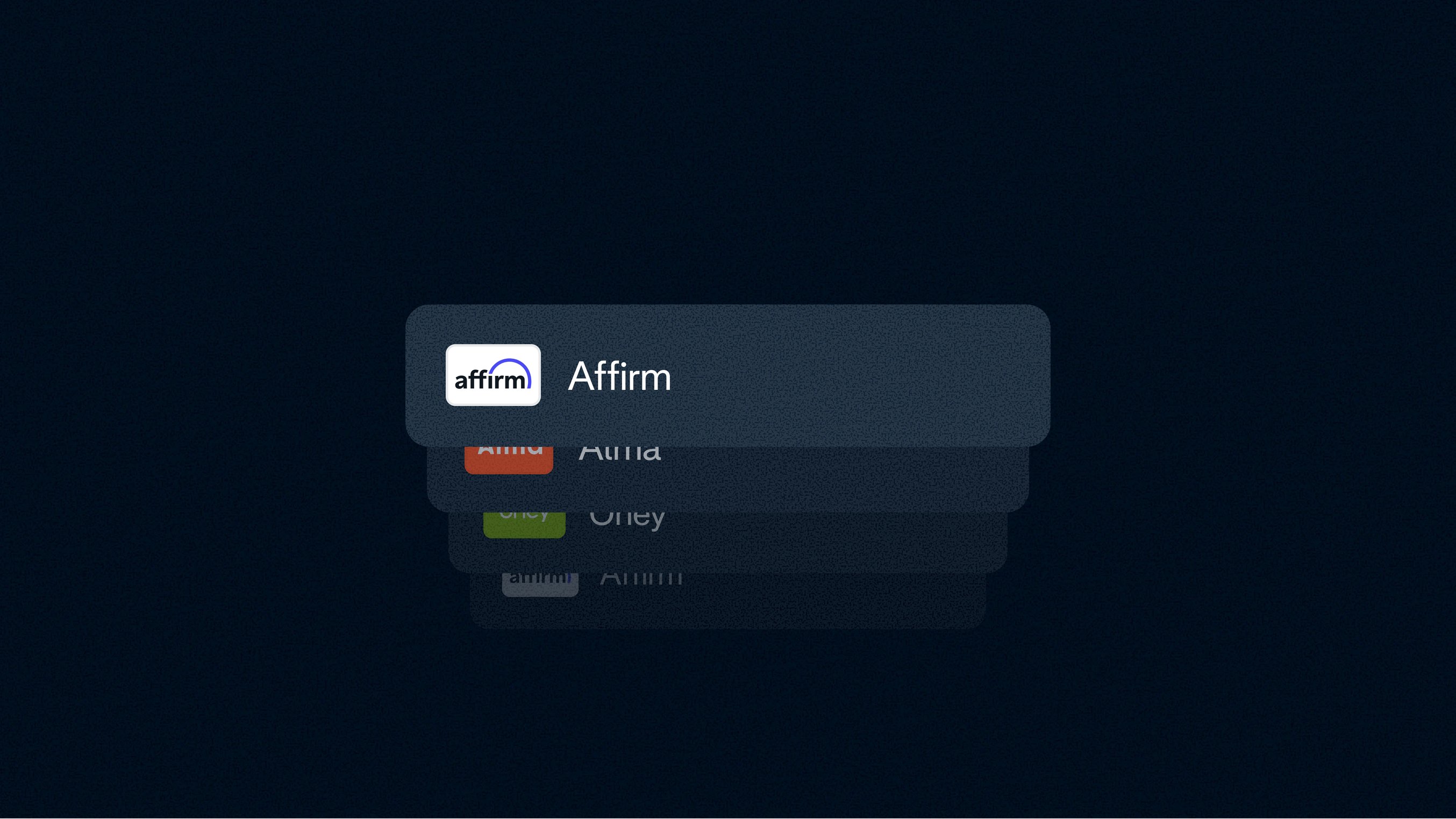 A digital payment screen showing Affirm option, provided by Adyen.